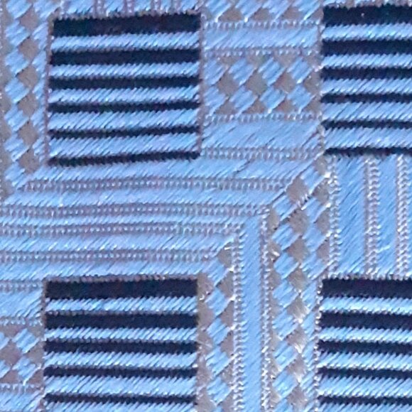 Sazzari Pastel Blue w/ Navy Line Squares Repeating Pattern 100% Silk Tie - Picture 8 of 11